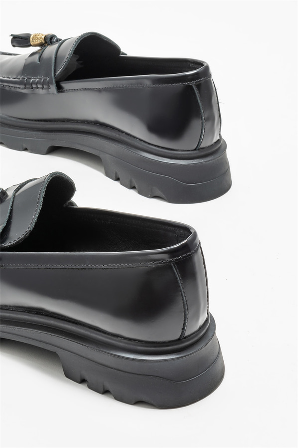 Siyah deri kadın loafer - Elle Shoes