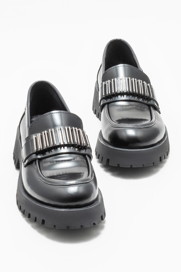 Siyah deri kadın loafer - Elle Shoes