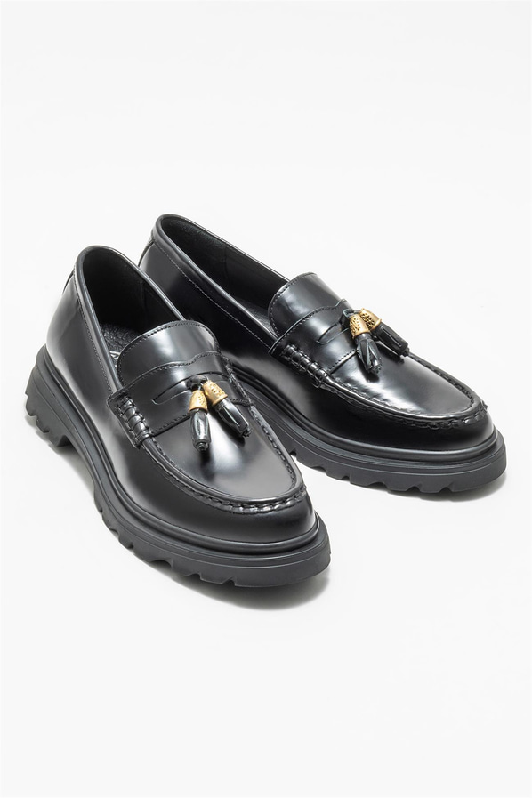 Siyah deri kadın loafer - Elle Shoes