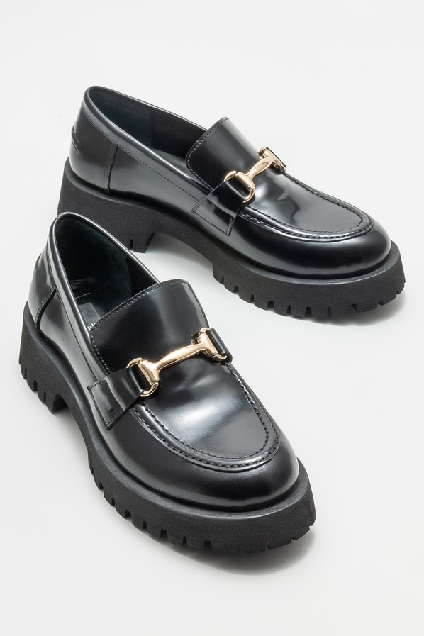 Siyah deri kadın loafer - Elle Shoes