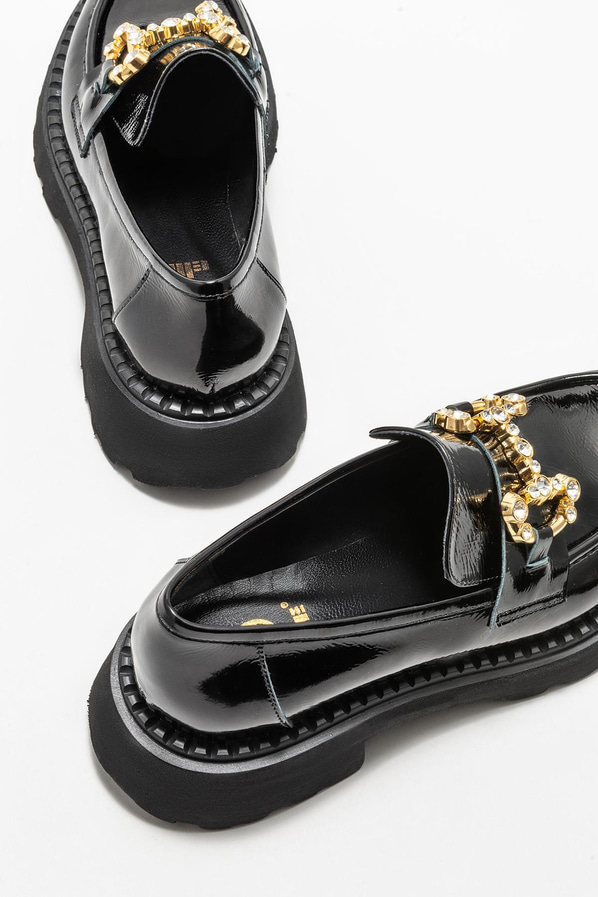 Siyah deri kadın loafer - Elle Shoes