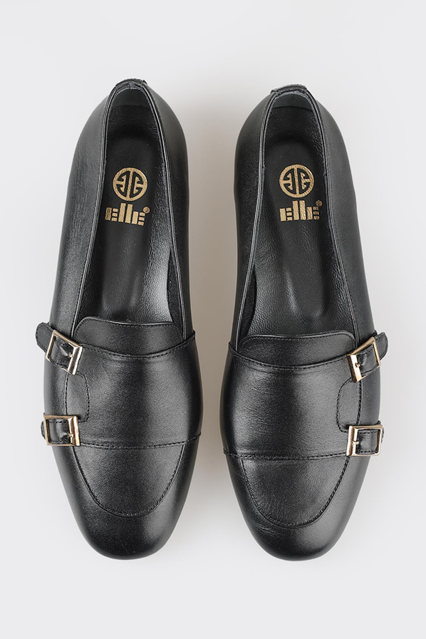 Siyah deri kadın loafer - Elle Shoes