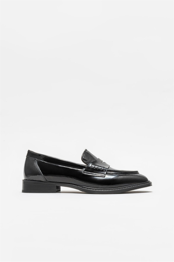 Siyah deri kadın loafer - Elle Shoes