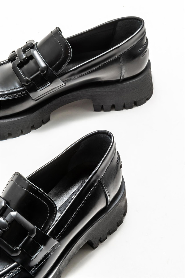 Siyah deri kadın loafer - Elle Shoes