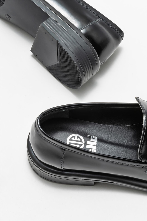 Siyah deri kadın loafer - Elle Shoes