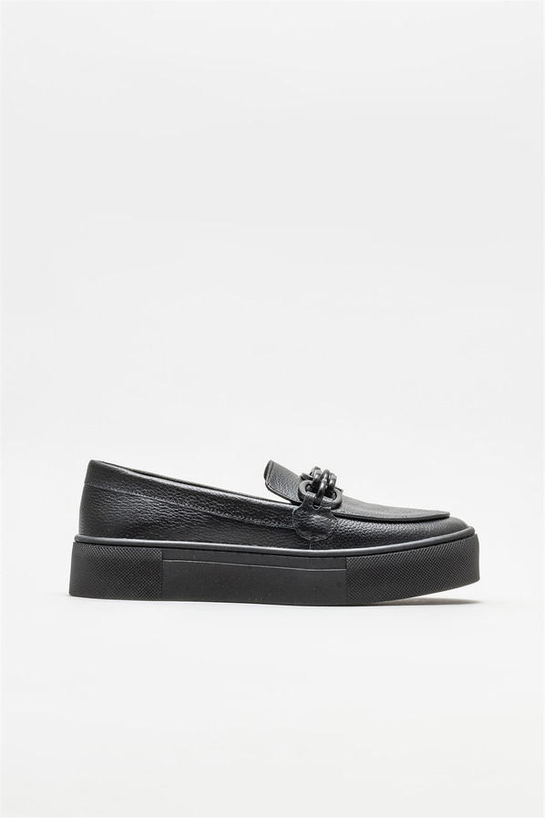 Siyah deri kadın loafer - Elle Shoes