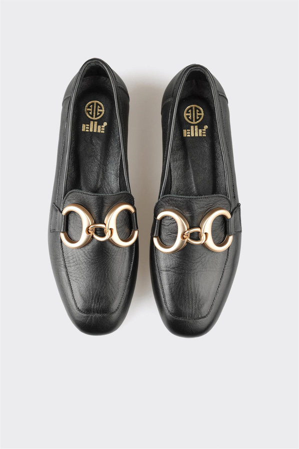 Siyah deri kadın loafer, klasik stil için - Elle Shoes