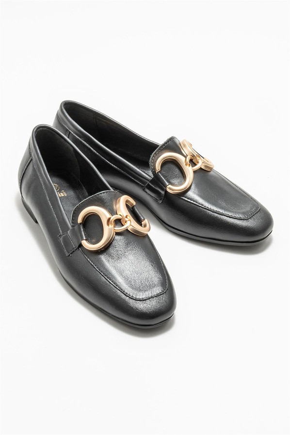 Siyah deri kadın loafer - Elle Shoes
