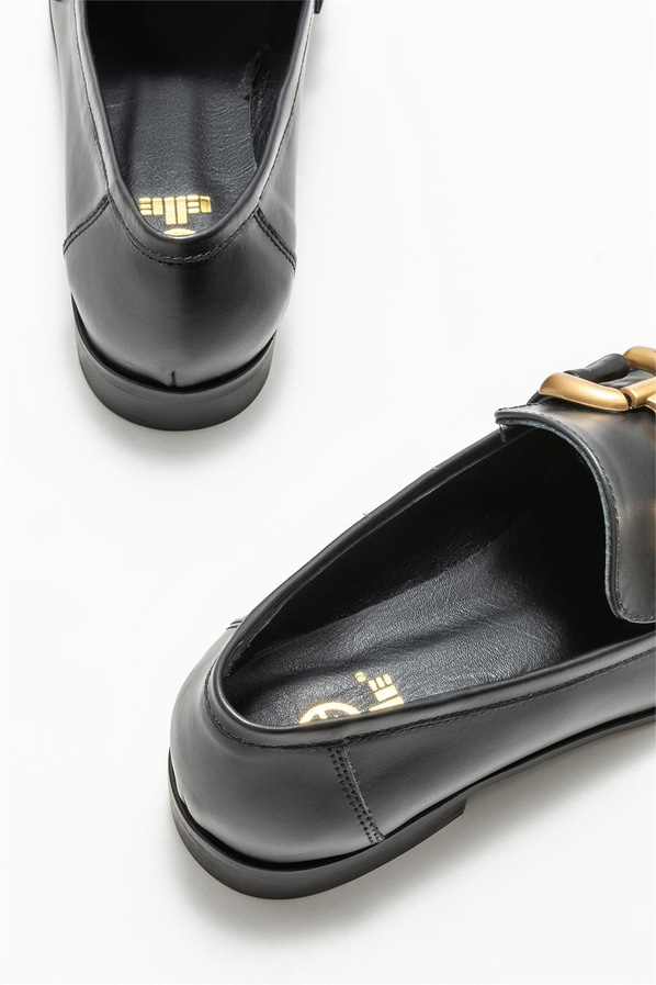 Siyah deri kadın loafer - Elle Shoes