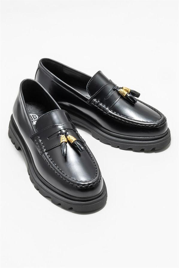 Siyah deri kadın loafer - Elle Shoes
