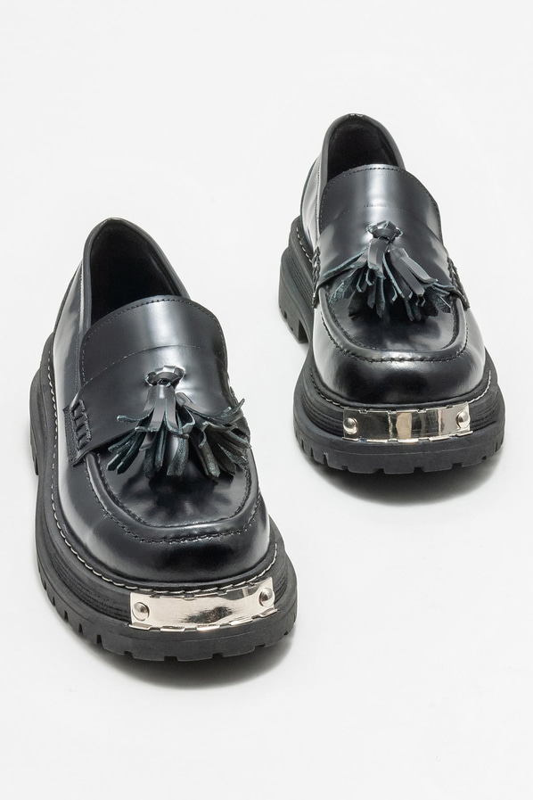 Siyah deri kadın loafer - Elle Shoes