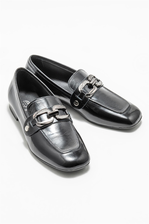 Siyah deri kadın loafer - Elle Shoes