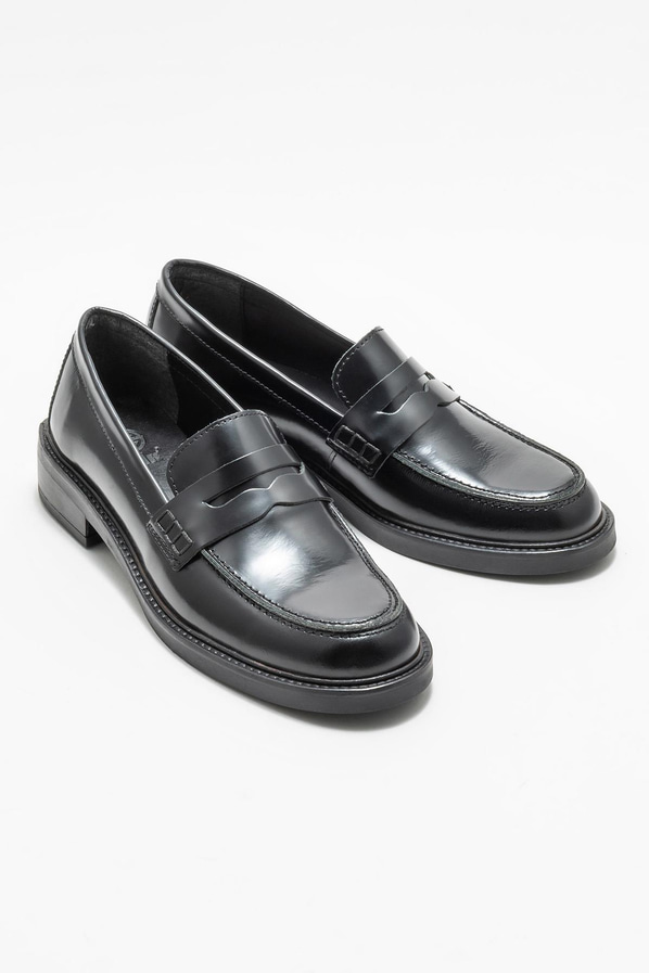 Siyah deri kadın loafer - Elle Shoes