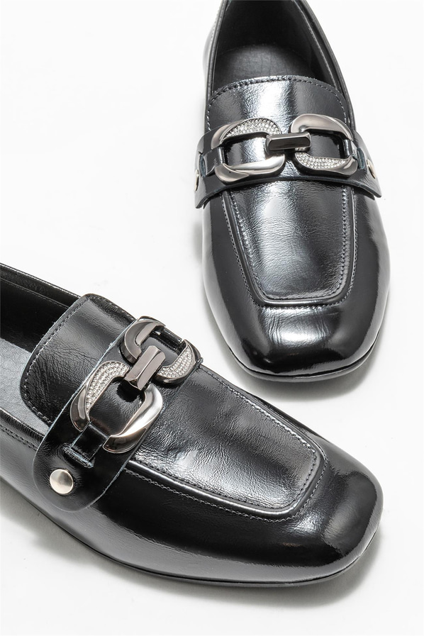 Siyah deri kadın loafer - Elle Shoes