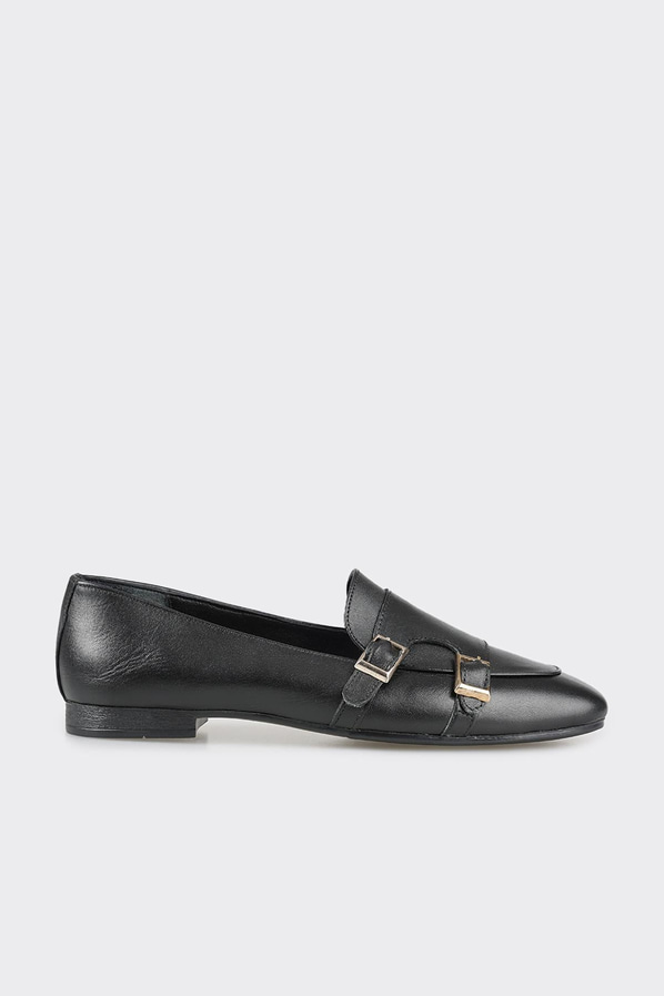 Siyah deri kadın loafer - Elle Shoes