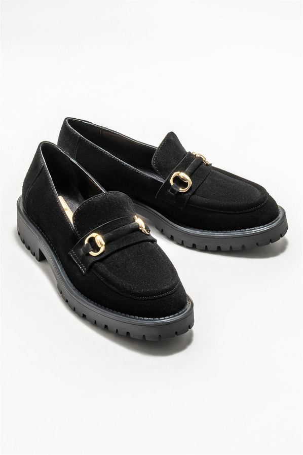 Siyah deri kadın loafer - Elle Shoes