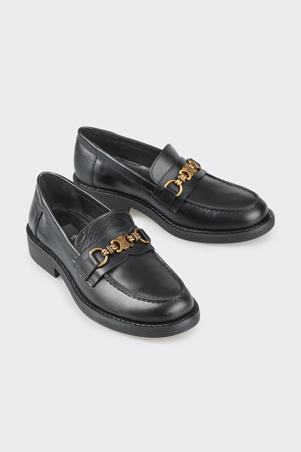 Siyah deri kadın loafer - Elle Shoes