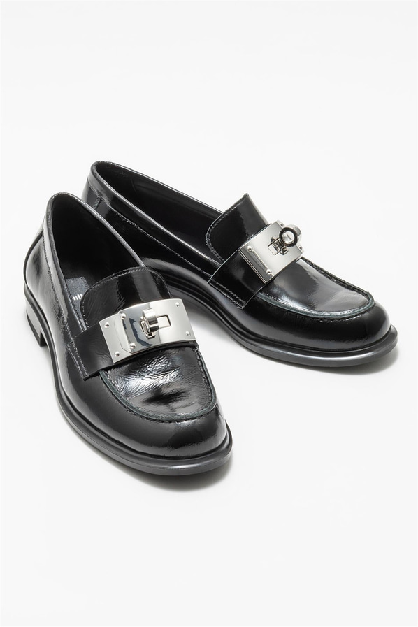 Siyah deri kadın loafer - Elle Shoes