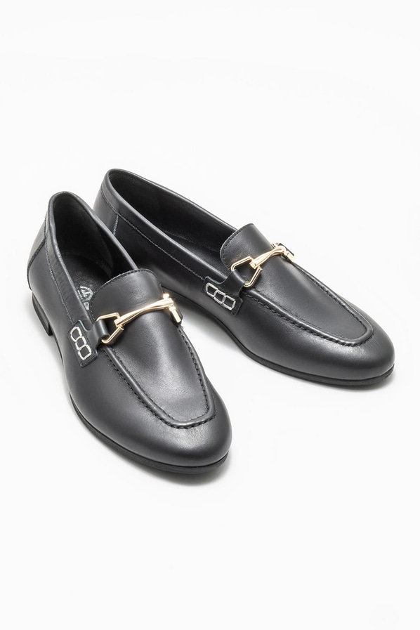 Siyah deri kadın loafer - Elle Shoes