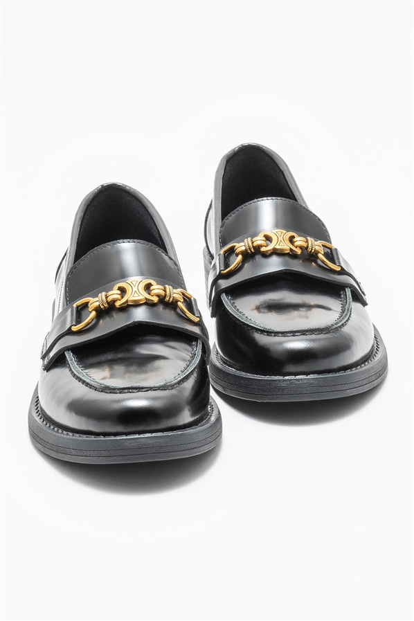 Siyah deri kadın loafer - Elle Shoes