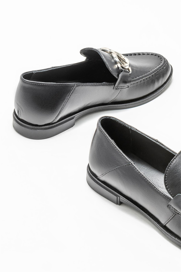 Siyah deri kadın loafer - Elle Shoes