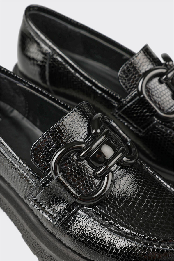 Siyah deri kadın loafer - Elle Shoes