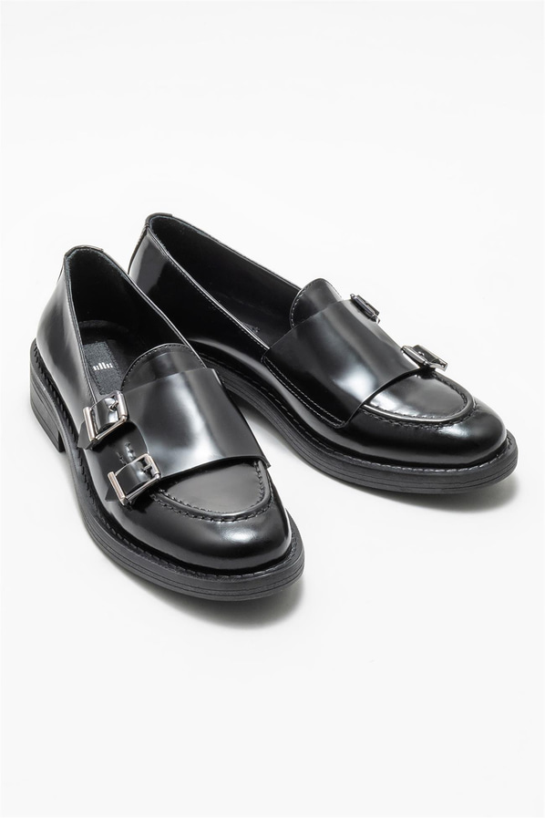 Siyah deri kadın loafer - Elle Shoes
