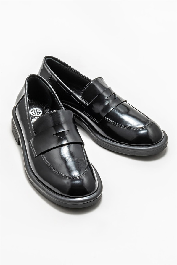 Siyah deri kadın loafer - Elle Shoes