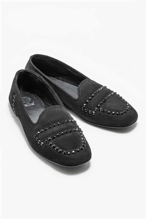 Siyah deri kadın loafer - Elle Shoes
