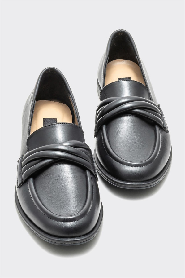 Siyah deri kadın loafer - Elle Shoes