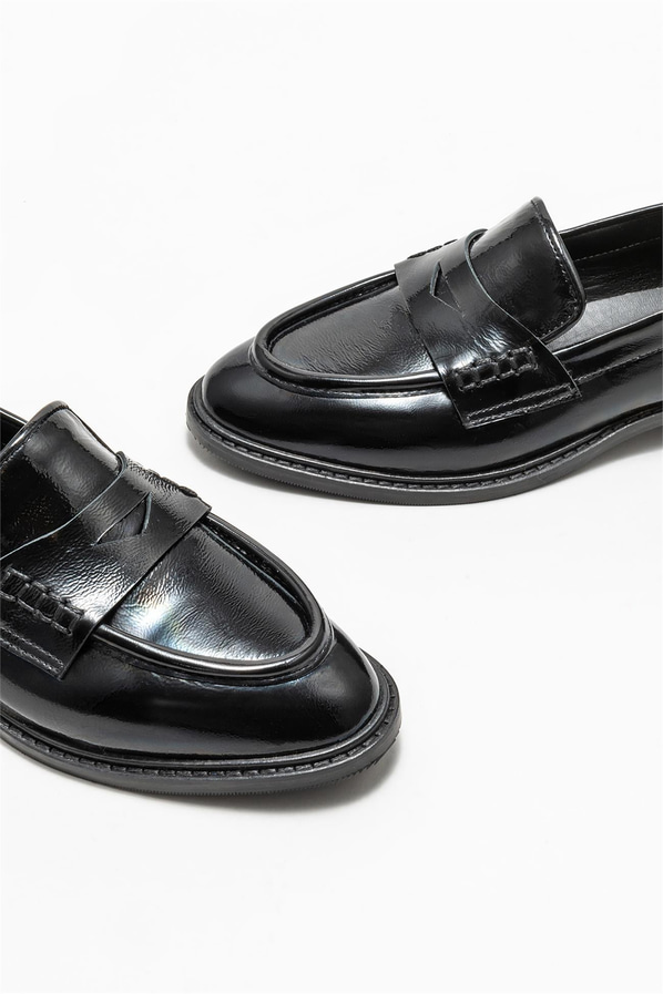 Siyah deri kadın loafer - Elle Shoes