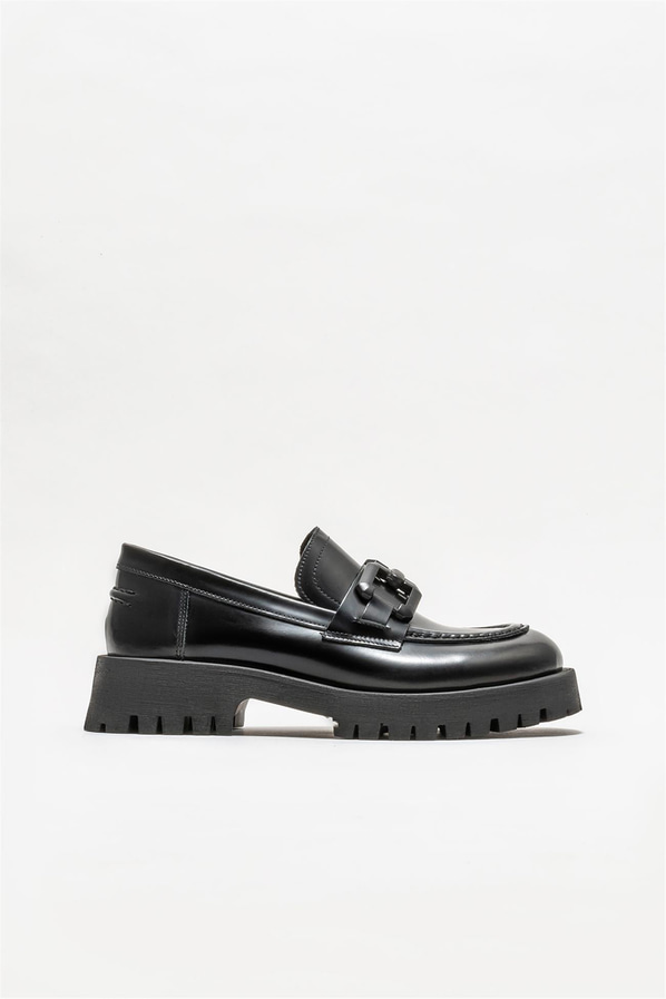 Siyah deri kadın loafer - Elle Shoes