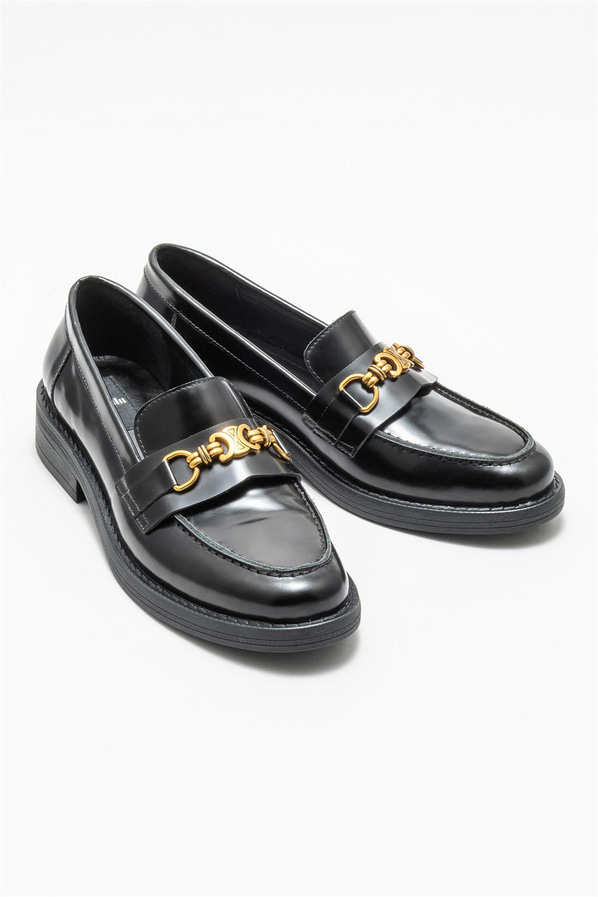 Siyah deri kadın loafer - Elle Shoes
