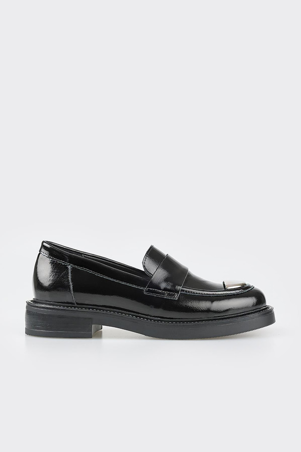 Siyah deri kadın loafer - Elle Shoes