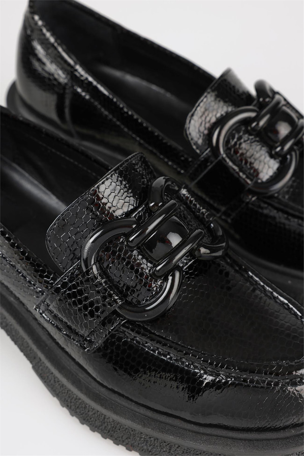 Siyah deri kadın loafer - Elle Shoes