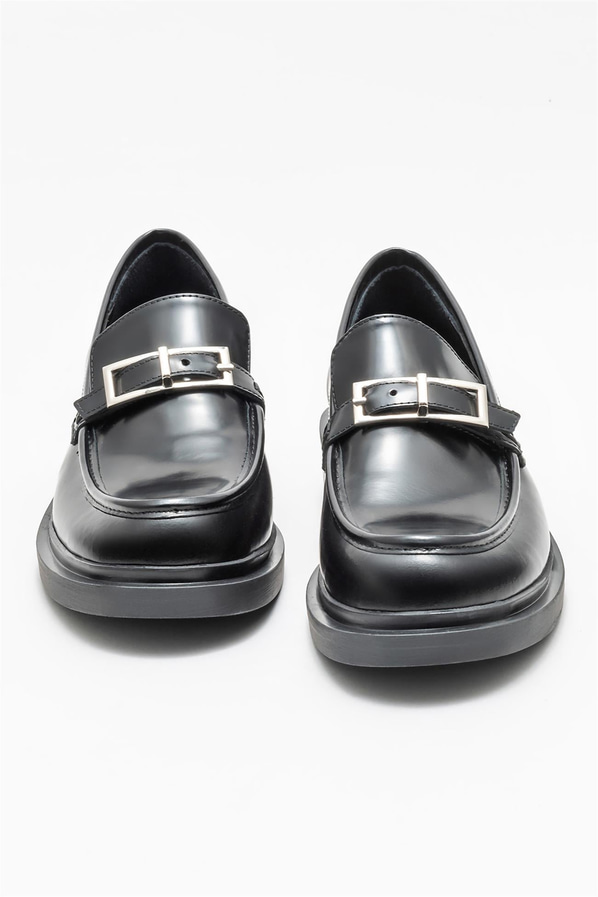 Siyah deri kadın loafer - Elle Shoes