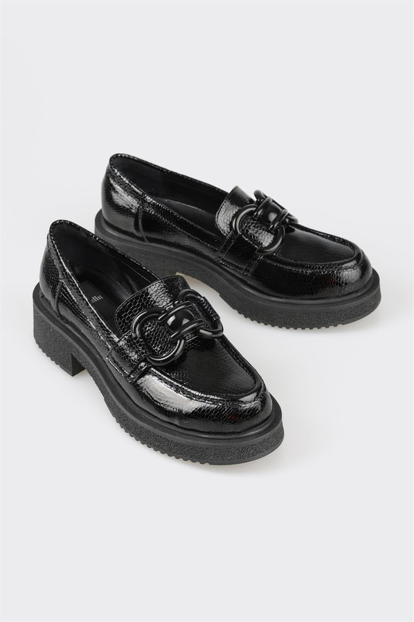 Siyah deri kadın loafer - Elle Shoes