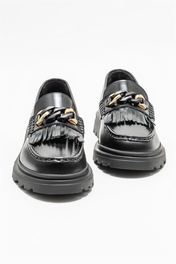 Siyah deri kadın loafer - Elle Shoes