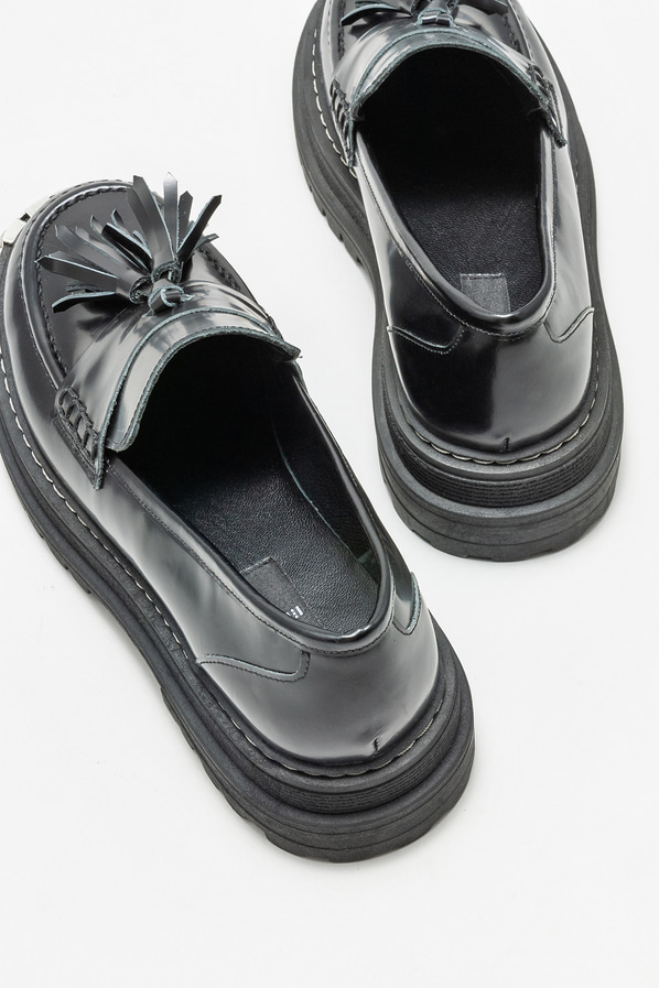 Siyah deri kadın loafer - Elle Shoes