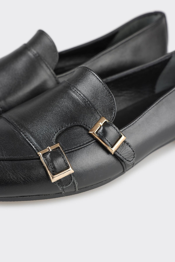 Siyah deri kadın loafer - Elle Shoes