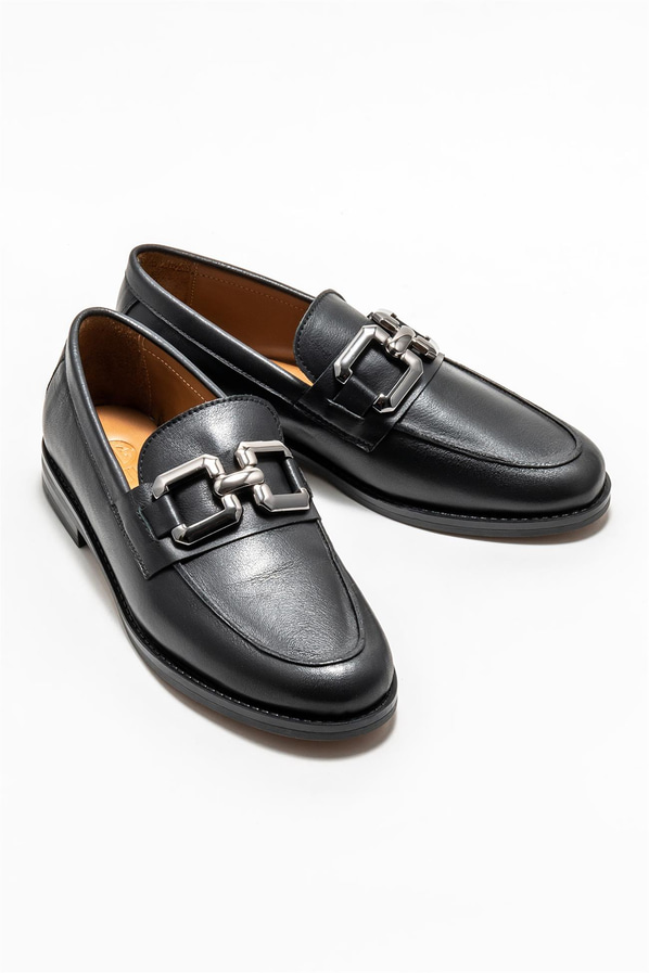 Siyah deri kadın loafer - Elle Shoes