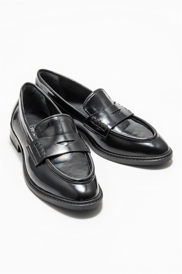 Siyah deri kadın loafer - Elle Shoes