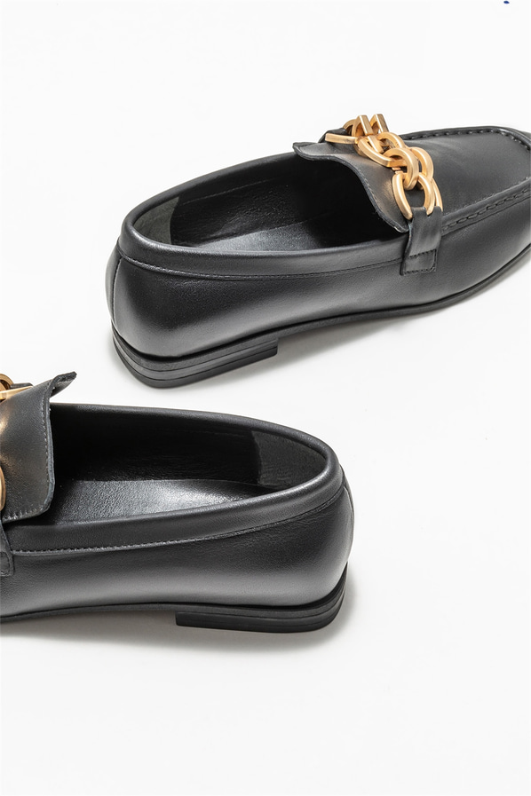 Siyah deri kadın loafer - Elle Shoes
