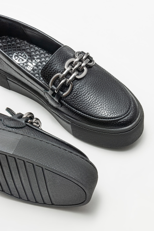 Siyah deri kadın loafer - Elle Shoes