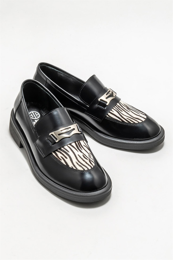 Siyah deri kadın loafer - Elle Shoes
