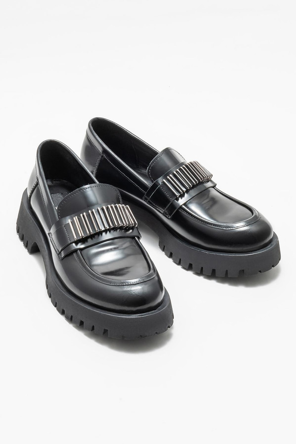 Siyah deri kadın loafer - Elle Shoes
