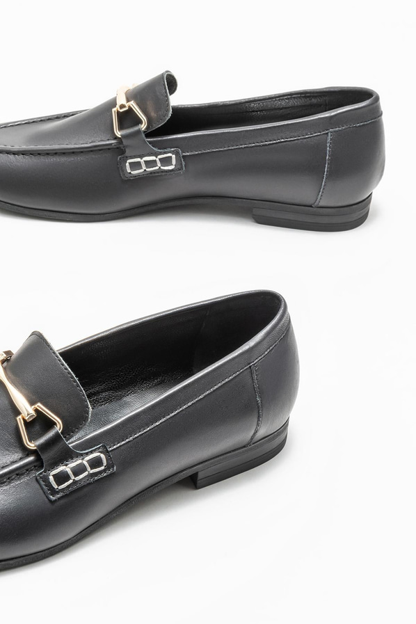 Siyah deri kadın loafer - Elle Shoes