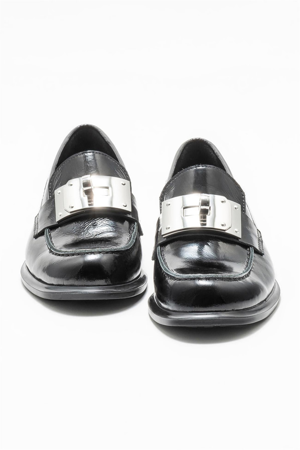 Siyah deri kadın loafer - Elle Shoes