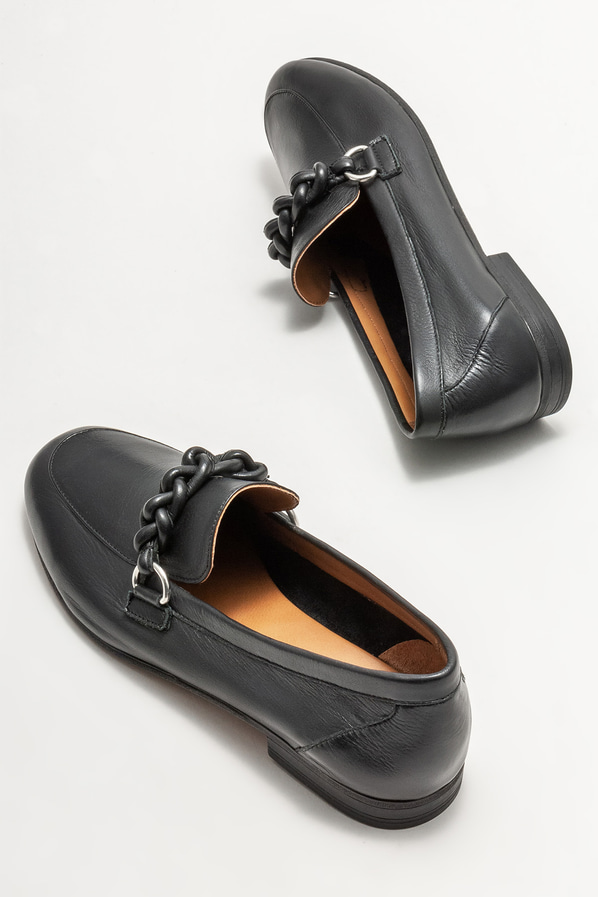 Siyah deri kadın loafer - Elle Shoes