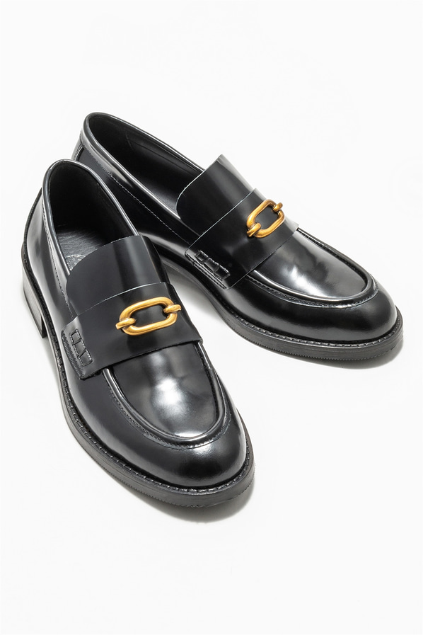 Siyah deri kadın loafer - Elle Shoes